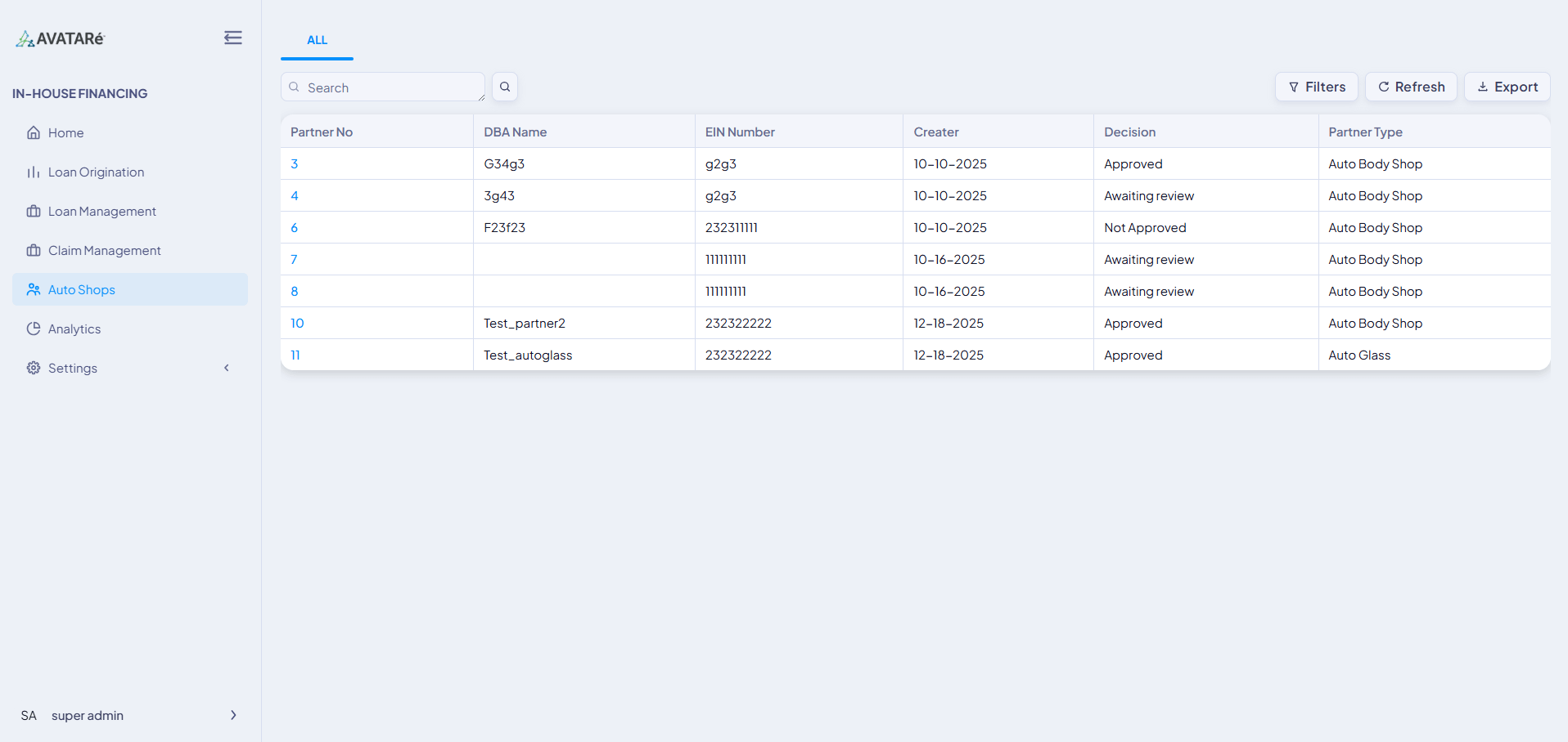 Settled IQ for Auto Glass - Dashboard